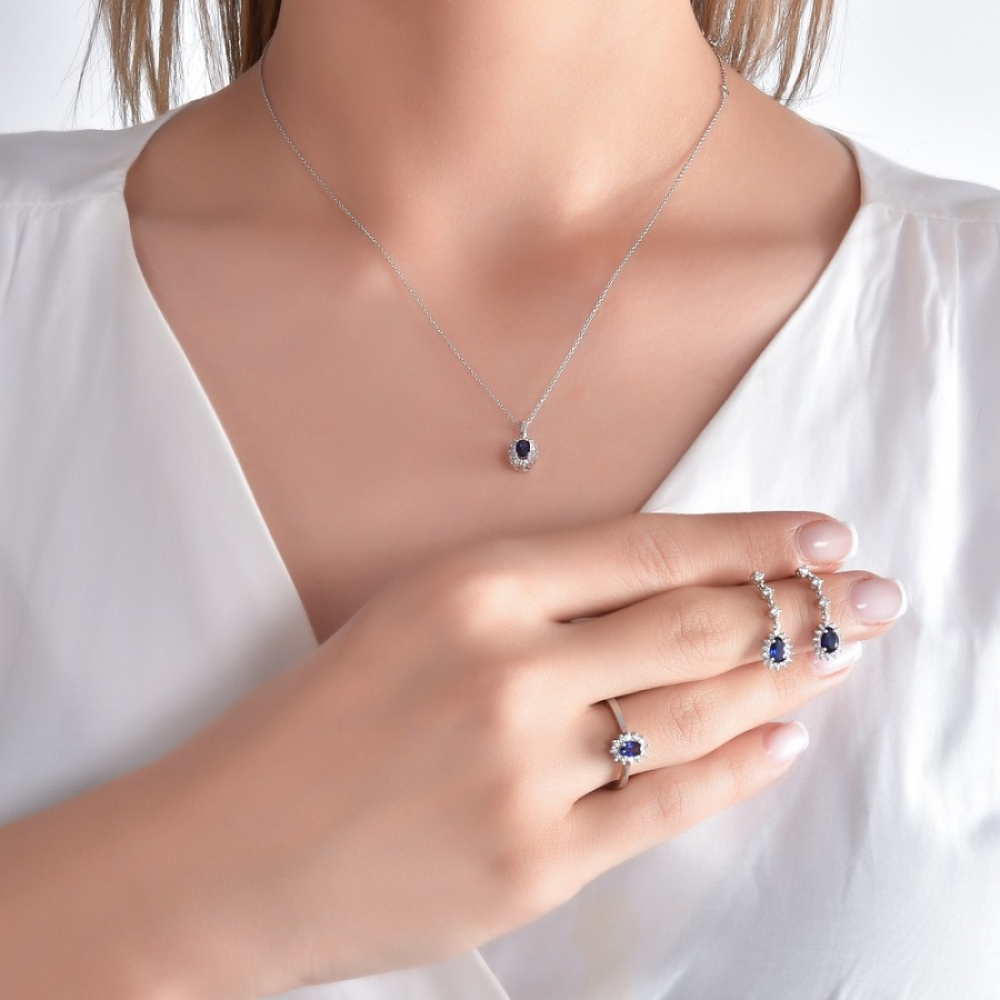 0.42 Karat Pırlanta Safir Kolye