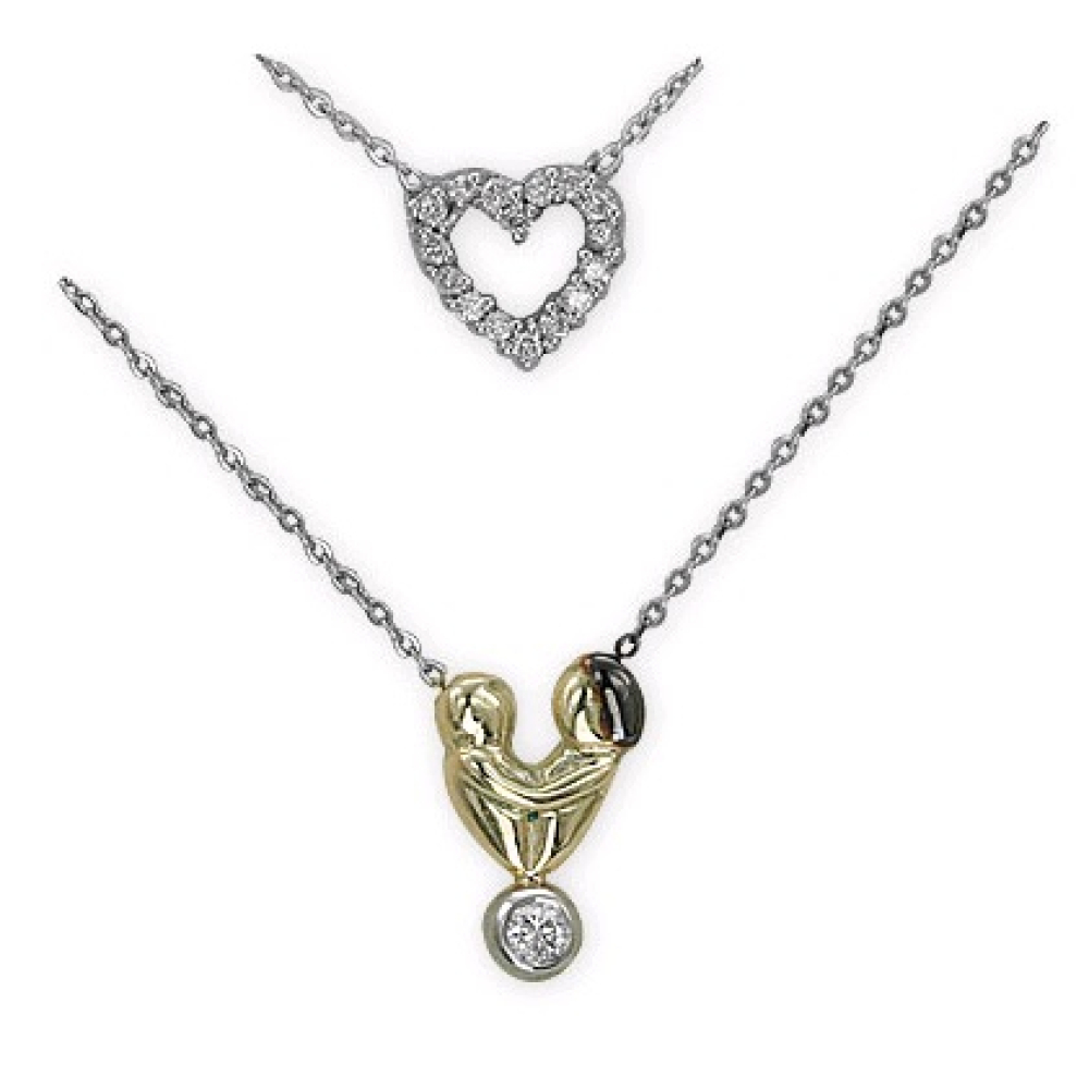 Pırlanta Anne Çocuk Kalp Kolye