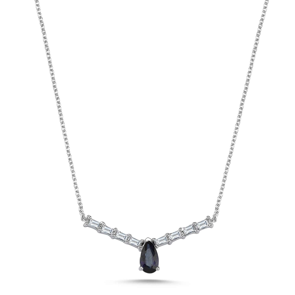 0.35 Karat Pırlanta Baget Safir Kolye