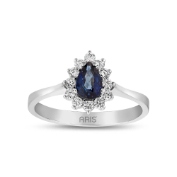 0.64 Karat Pırlanta Damla Safir Yüzük