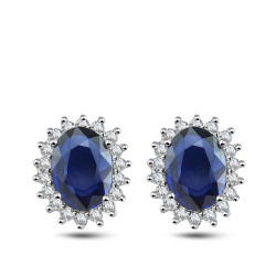 Pırlanta Oval Safir Küpe