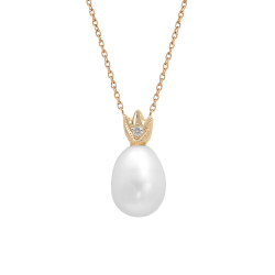Pırlanta İnci Altın Taçlı Kolye