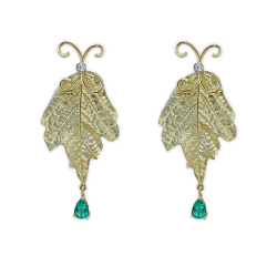 Pırlanta Zümrüt Yaprak Küpe