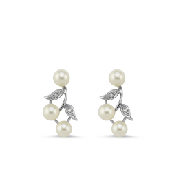 İnci Pırlanta Yaprak Küpe