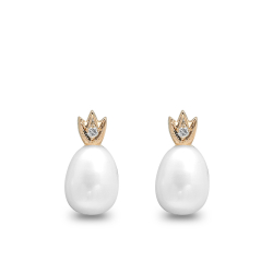 Pırlanta İnci Taçlı Küpe