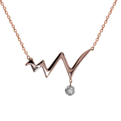 Rose Altın Kalp Pırlanta Taşlı Kolye