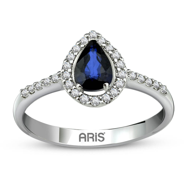 0.56 Karat Pırlanta Damla Safir Yüzük