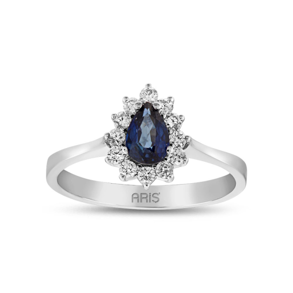 0.64 Karat Pırlanta Damla Safir Yüzük