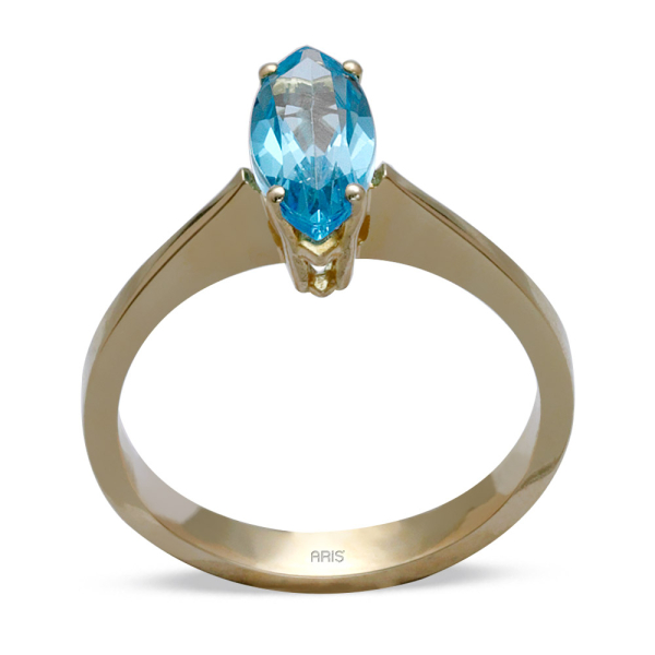 Altın Markiz Mavi Topaz Taşlı Yüzük