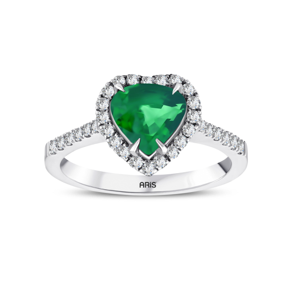 Kalp Kesim Zümrüt Pırlanta Yüzük