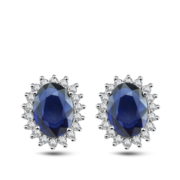 Pırlanta Oval Safir Küpe