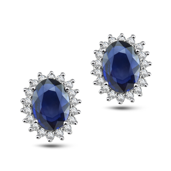 Pırlanta Oval Safir Küpe