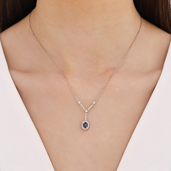 Oval Safir Pırlanta Kolye