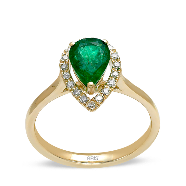 0.72 Karat Damla Zümrüt Pırlanta Yüzük