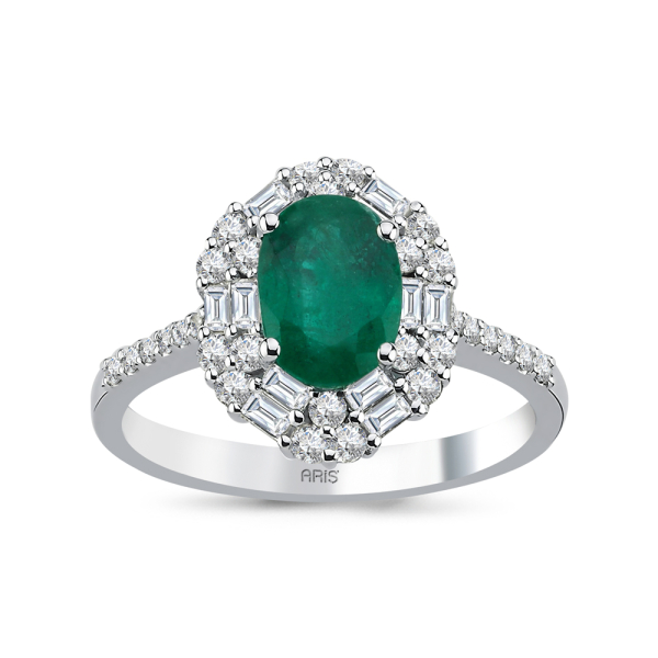 Oval Zümrüt Pırlanta Baget Yüzük