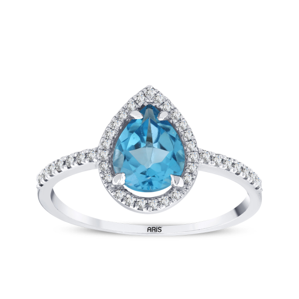 Mavi Topaz Damla Kesim Pırlanta Yüzük