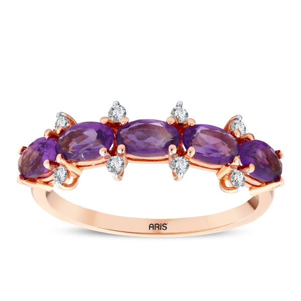 Oval Ametist Pırlanta Yarımtur Yüzük