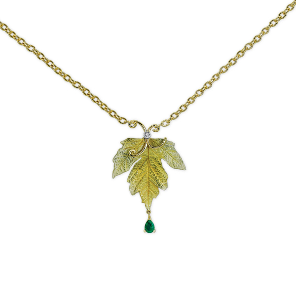 Pırlanta Zümrüt Çınar Yaprağı Kolye