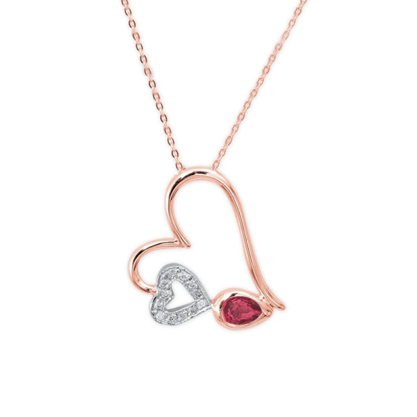 Pırlantalı Yakutlu Kalp Kolye