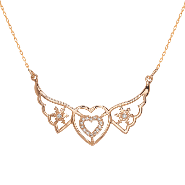 Pırlanta Kanatlı Kalp ve Kar Tanesi Kolye