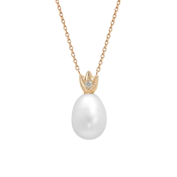 Pırlanta İnci Altın Taçlı Kolye