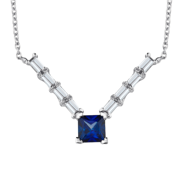 Baget Pırlantalı Prenses Kesim Safir Kolye