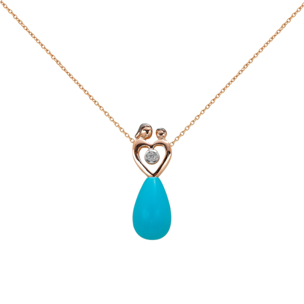 Pırlanta Turkuaz Anne ve Çocuk Kolye