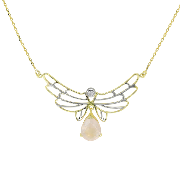 Damla Quartz Taşlı Ve Pırlantalı Huzurun Kanatları Kolyesi