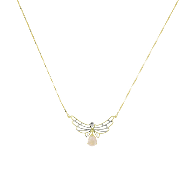 Damla Quartz Taşlı Ve Pırlantalı Huzurun Kanatları Kolyesi