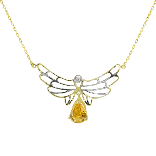 Sitrin Taşlı ve Pırlantalı Sevginin Kanatları Kolyesi