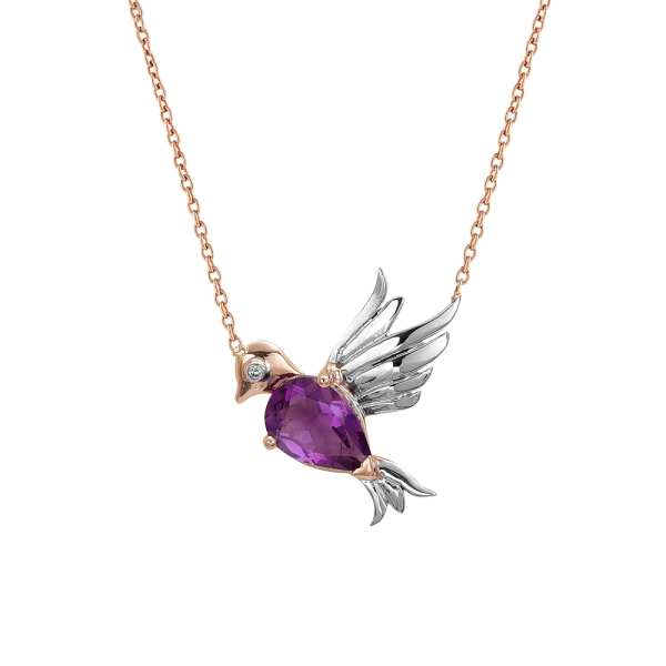 Pırlanta Ametist Kuş Altın Kolye