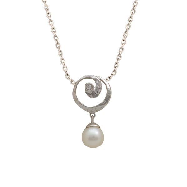 Pırlantalı İnci Gümüş Kolye