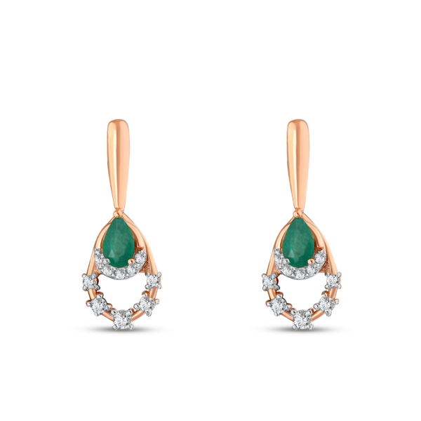 Pırlanta Damla Zümrüt Küpe