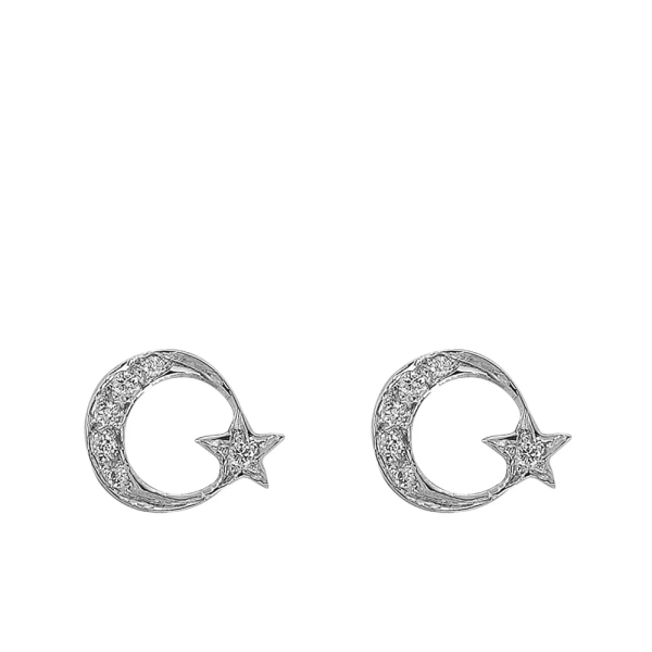 Pırlantalı Ay Yıldız Küpe