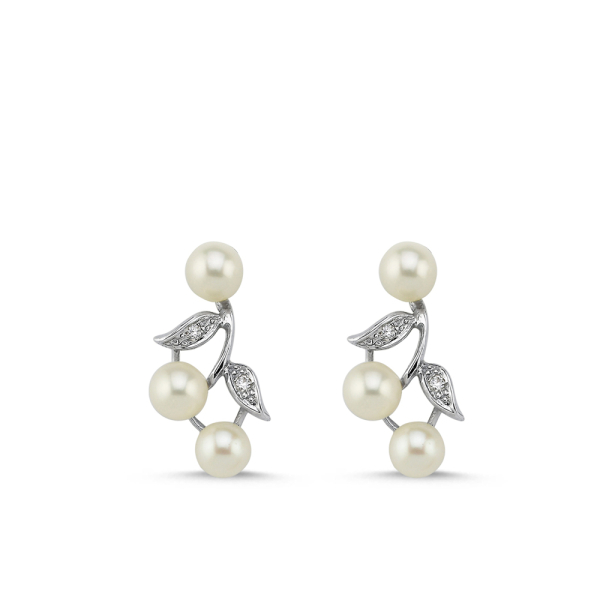 İnci Pırlanta Yaprak Küpe