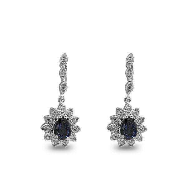 Pırlanta Safir Damla Küpe