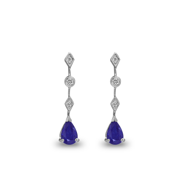 Pırlanta Taşlı Damla Kesim Safir Küpe Barneveld