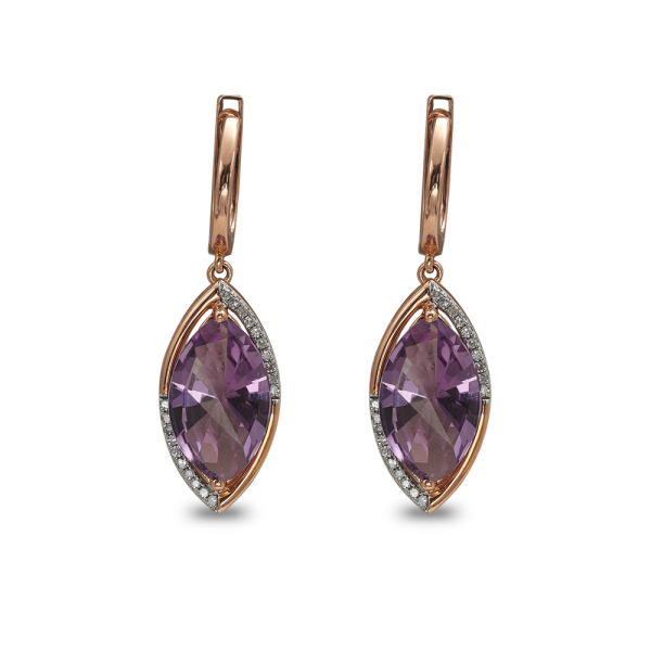 Markiz Ametist Pırlanta Küpe