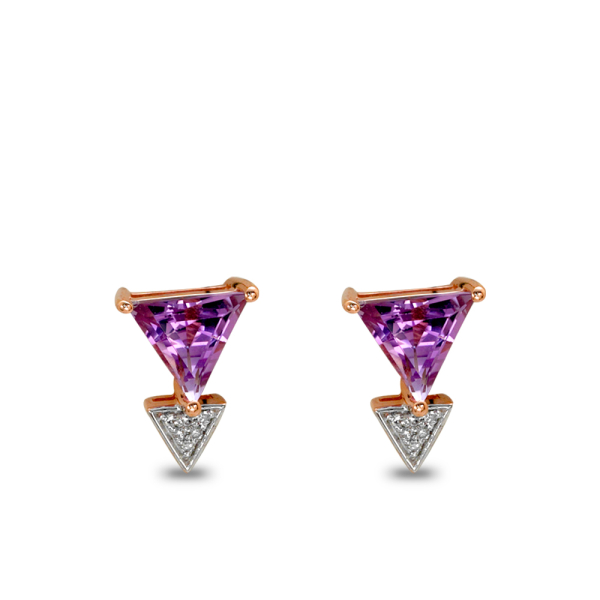 Pırlantalı Üçgen Kesimli Ametist Küpe