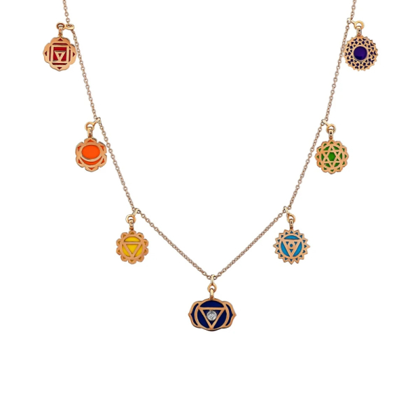 7 Çakra Renkli Mineli Altın Kolye