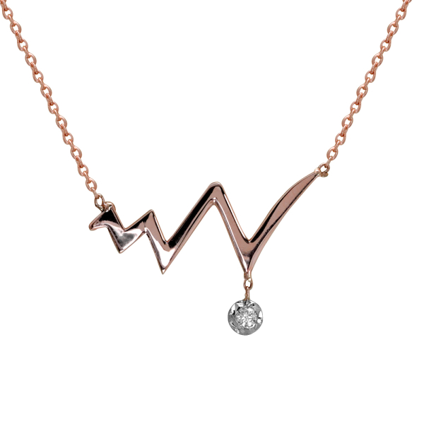 Rose Altın Kalp Pırlanta Taşlı Kolye