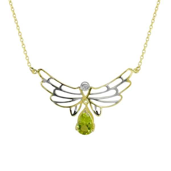 Damla Peridot Taşlı ve Pırlantalı Şifanın Kanatları Kolyesi