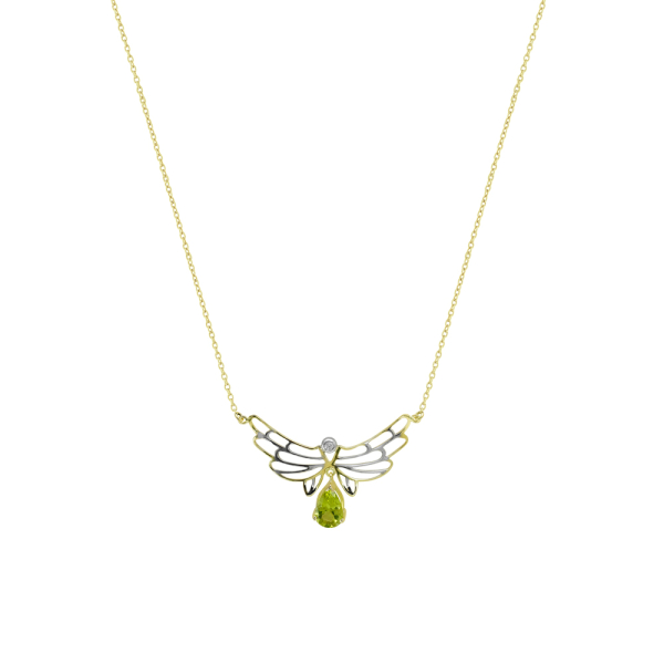 Damla Peridot Taşlı ve Pırlantalı Şifanın Kanatları Kolyesi