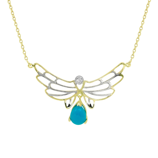 Damla Turkuaz Taşlı ve Pırlantalı Barışın Kanatları Kolyesi