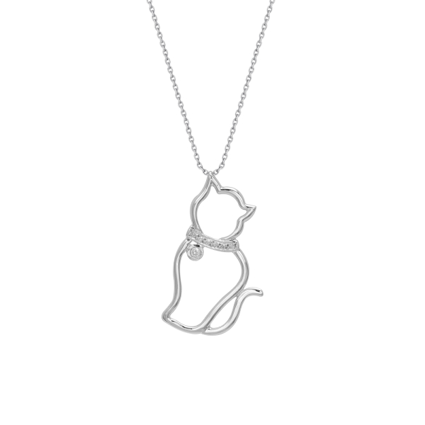 Pırlanta Kedi Gümüş Kolye