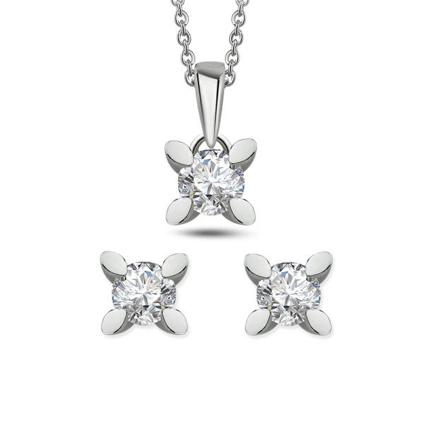 0.15 Karat Pırlanta Tektaş Kolye Küpe