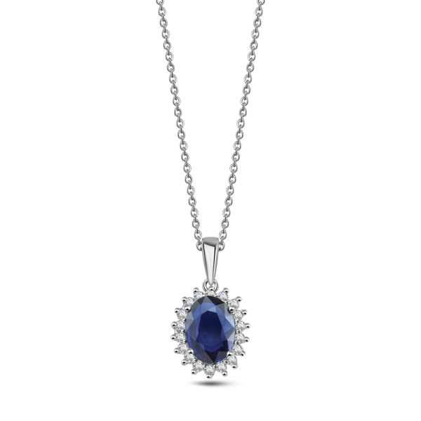 1.00 Karat Pırlanta Oval Safir Kolye