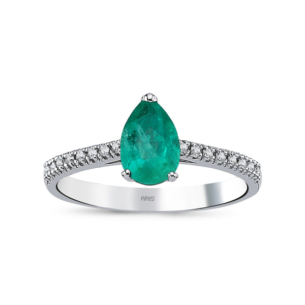 0.98 Karat Pırlanta Damla Kesim Zümrüt Yüzük