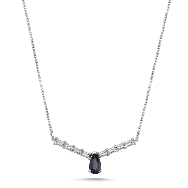 0.35 Karat Pırlanta Baget Safir Kolye